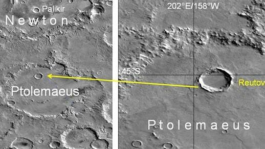 Три кратера на Марсе получили имена российских городов 